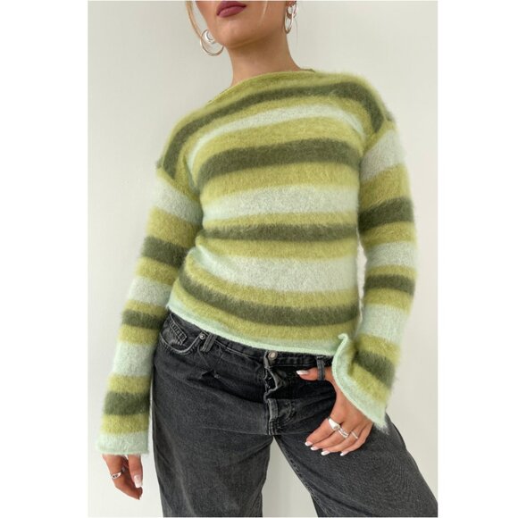 Molly O'Halloran Green Mohair Stripe Sweater S - Picture 1 of 10